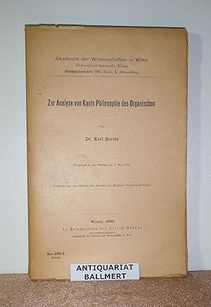 Immagine del venditore per Zur Analyse von Kants Philosophie des Organischen. vorgelegt in der Sitzung am 7. Mai 1919. venduto da Antiquariat Ballmert