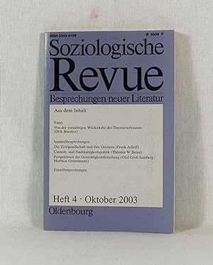 Imagen del vendedor de Soziologische Revue - Besprechungen neuer Literatur, Oktober 2003 (Heft 4 des 26. Jahrgangs). a la venta por Versandantiquariat Waffel-Schrder