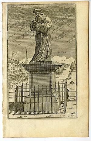 Antique Print-DESIDERIUS ERASMUS-STATUE-ROTTERDAM-II-HARREWIJN after unknown artist-c.1700