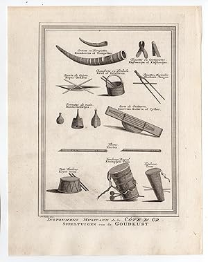 AFRICA-GOLD COAST-MUSIC INSTRUMENTS 'Instrumens Musicaux de la Cote dor.' Jacobus SCHLEY after PR...