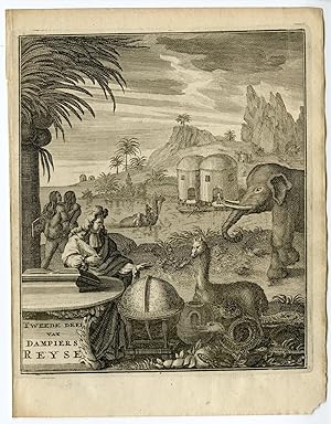 TITLE PAGE-ELEPHANT-GLOBE-SNAKE-LAMA-NATIVES Jan LAMSVELT after DAMPIER, 1771