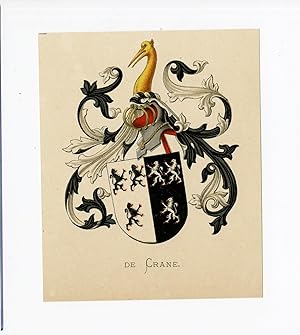 Antique Print-DE CRANE-COAT OF ARMS-FAMILY CREST-WENNING after VORSTERMAN-1885