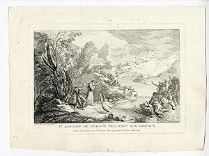 Antique Print-ST. ANTHONY OF PADUA PREACHING TO BIRDS-J.P. LE BAS after own design-1735