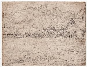 MOUNTAIN LANDSCAPE-VILLAGE-CHURCH 'Untitled' Etienne BOSCH, ca. 1905