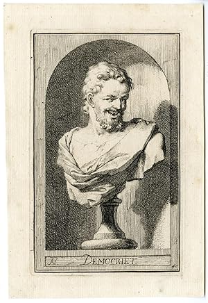 Antique Print-DEMOCRITUS-GREEK PHILOSOPHER-BUST-PORTRAIT-HOUBRAKEN after unknown artist-c.1710