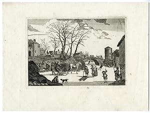Antique Print-DUTCH WINTER VIEW-SKATING-SLEDGE-BRIDGE-ANONYMOUS-c.1810