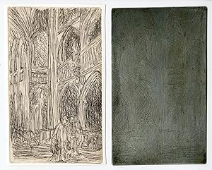 CHURCH INTERIOR-ROBED FIGURES-KNEELING-PRAYER 'Untitled' Etienne BOSCH, ca. 1905