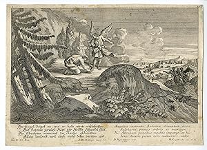 Angel warns Lot-destruction of Sodom-engraving Martin Engelbrecht, 18th.c.