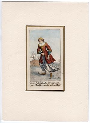 Antique Print-DUTCH GIRL-SKATING-Anonymous-c.1750