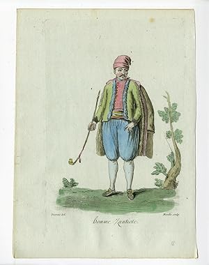 2 Antique Prints-WOMAN-MAN-ZANTE-GREECE-COSTUME-Desrais-Grasset-Mixelle-1784