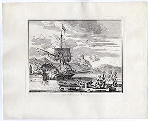 Antique Print-FELUCCA-BOAT-BAY-CASTLE-VAN DER LAAN after unknown artist-c. 1694-1755