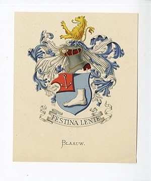 Antique Print-BLAAUW-COAT OF ARMS-FAMILY CREST-WENNING after VORSTERMAN-1885