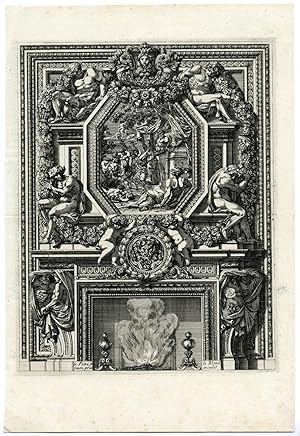 Antique Print-MANTEL-CHIMNEY PIECE-BACHANAL-MYTHOLOGY-LEPAUTRE after own design-1644