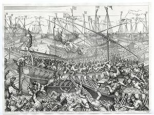 Antique Master Print-SEA BATTLE AT PIRANO-VENICE- Rosetti after Tintoretto-c.1720