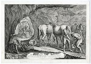 Antique Print-HOOFSMIT-SHOEING A HORSE-WORKSHOP-RIDINGER after own design-c.1730