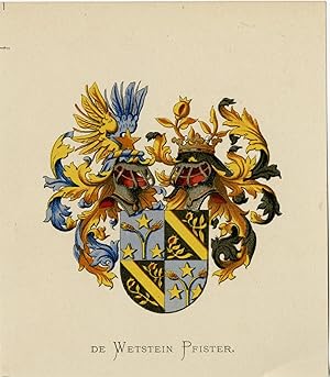 Antique Print-DE WETSTEIN PFISTER-COAT OF ARMS-FAMILY CREST-WENNING after VORSTERMAN-1885