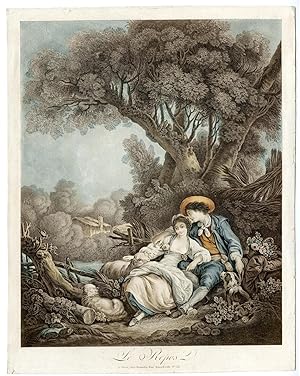 2 Rare Antique Master Prints-LA CONFIDENCE-LA REPOS-Jacques Bonnefoy d'Arles after Francois Bouch...