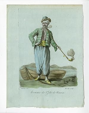 2 Antique Prints-WOMAN-MAN-ISLAND NAXIA-GREECE-COSTUME-Grasset-Mixelle-1784