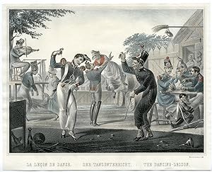 Antique Print-DANCE LESSON-SOLDIERS-MILITARY-FIDDLE-SCHOLZ-c.1830