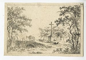 Antique Print-LANDSCAPE-STONE BRIDGE-MULE-CROSS-SAIN-NON after LE PRINCE-c.1755