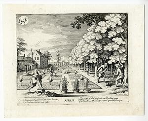 Antique Print-MONTH OF APRIL-GARDENING-MERIAN after AUBRY-c.1622