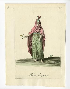 2 Antique Prints-WOMAN-MAN-JAVA-INDONESIA-COSTUME-Desrais-Grasset-Mixelle-1784