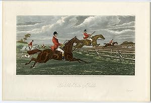 Antique Print-FOX HUNTING-HORSES-DOGS-HOUNDS-FENCE JUMPING-C. HUNT after unknown artist-1870