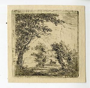 Antique Print-LANDSCAPE-FARMHOUSE-HUT-CABIN-STREAM-VAN BRUSSEL after own design-c.1780