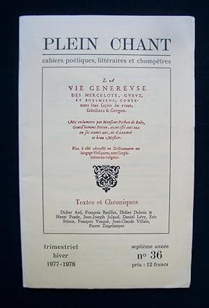 Seller image for La vie genereuse des mercelots, gueux et boesmiens (1596) - Plein Chant, cahiers potiques, littraires et champtres - N36 - hiver 1977-1978 - for sale by Le Livre  Venir