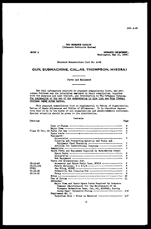 Image du vendeur pour ORD 9 SNL A-32, Submachine, Cal. .45, Thompson, M1928A1: The Ordnance Catalog mis en vente par SUNSET BOOKS