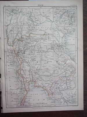 Antique Map of Siam from Encyclopaedia Britannica, Ninth Edition Vol. XXI Plate VII (1886)