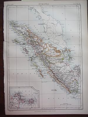 Antique Map of Sumatra from Encyclopaedia Britannica, Ninth Edition Vol. XXII Plate V (1887)