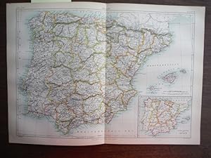 Antique Map of Spain from Encyclopaedia Britannica, Ninth Edition Vol. XXII Plate VI (1887)