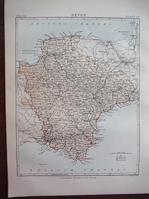 Antique Map of Devon from Encyclopaedia Britannica, Ninth Edition Vol. VII Plate III (1878)