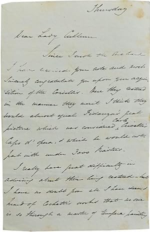 Manuscript Signed Letter by a Scottish Art Collector, Concerning the Acquisition of Paintings by ...