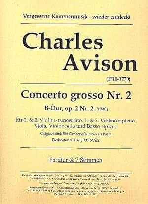 Bild des Verkufers fr Concerto grosso B-Dur op.2,2fr 2 Violinen solo, 2 Violinen, Viola, Violoncello und Bc : Partitur und Stimmen (Bc nicht ausgesetzt) zum Verkauf von AHA-BUCH GmbH