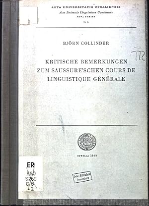 Seller image for Kritische Bemerkungen zum Saussure'schen Cours de Linguistique Gnrale. Nova Serie 1:5. for sale by books4less (Versandantiquariat Petra Gros GmbH & Co. KG)