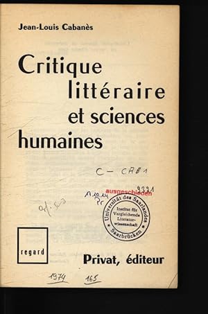 Bild des Verkufers fr Critique litteraire et sciences humaines. zum Verkauf von Antiquariat Bookfarm