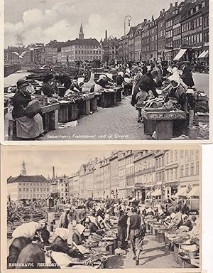 Kobenhavn Fisketorven Fish Market 2x Real Photo Denmark Old Postcard s