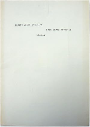 Bild des Verkufers fr Coming Under Scrutiny - rhymes from Harry Ricketts zum Verkauf von PsychoBabel & Skoob Books