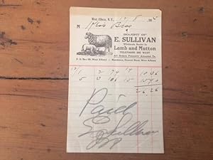 E. SULLIVAN, WHOLESALE DEALER IN LAMB AND MUTTON. WEST ALBANY, N.Y. (Billhead)