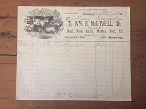 WM. B. McDOWELL, DEALER IN BEEF, PORK, LAMB, MUTTON, VEAL, ETC. NEWBURGH, N.Y. (billhead)