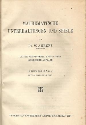 Image du vendeur pour Mathematische Unterhaltungen und Spiele. Erster Band. mis en vente par Lewitz Antiquariat