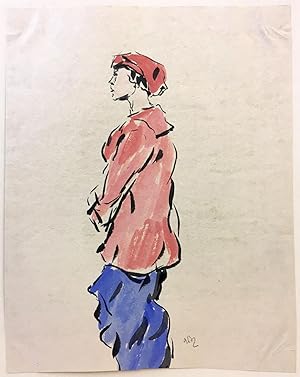 Studie zu einer jungen Frau. Tuschfeder und Aquarell.