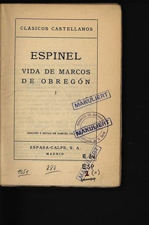 Imagen del vendedor de Vida de Marcos de Obregon I. Clasicos castellanos, 43. a la venta por Antiquariat Bookfarm