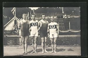 Ansichtskarte Stockholm, Olympische Spiele 1912, Gewinner des Brettspringens Günther, Luber, Behr...