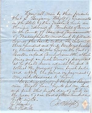 1858 HANDWRITTEN POWER OF ATTORNEY TO EDWARD D. KIMBALL IN THE SALE OF THE BARQUE "SALEM."