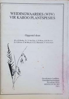 Weidingswaardes (WIW) vir Karoo Plantspesies
