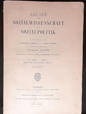 Seller image for Archiv fr Sozialwissenschaft und Sozialpolitik,1916/1917 (Krieg und Wirtschaft Heft 5), for sale by Antiquariat Kastanienhof