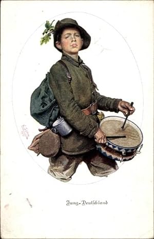 Künstler Ansichtskarte / Postkarte Jung Deutschland, Trommler, Junge in Uniform